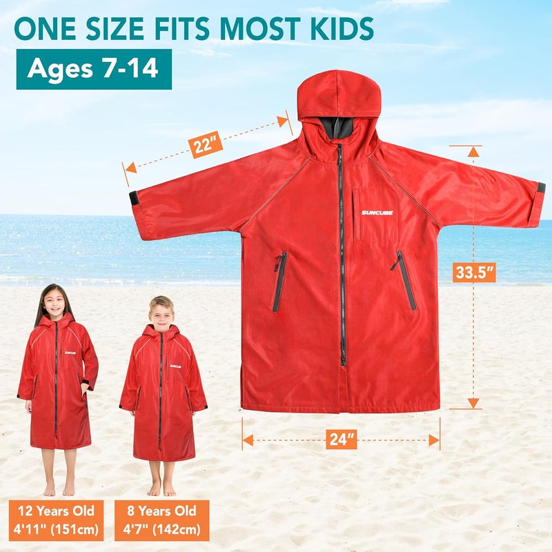 Suncube Swim Parka Boy Girl, Unisex Kids Hooded Changing Robe with Warm Fleece Lining for Swimming, Surfing, Water Sports - Image 2